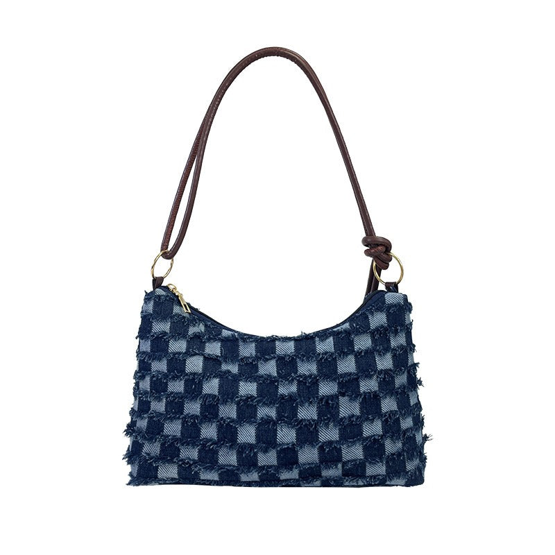 Wholesale High-end Fashion Plaid Denim Large Capacity Canvas Casual Shoulder Bags